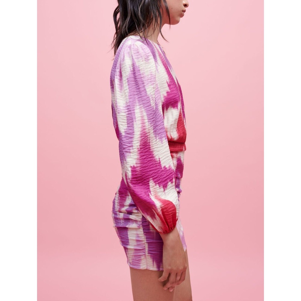 Maje Tie and Dye printed viscose Mini dress in Pink Size 36 / US Size S - Picture 4 of 16